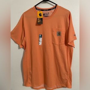 Carhartt Shirt Mens Medium Orange Short Sleeve Crew Neck Relaxed Fit Force 2041
